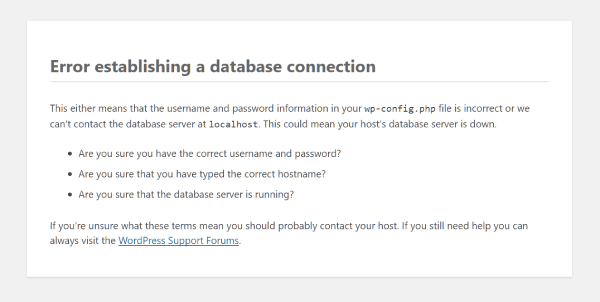 Erreur connexion base de données